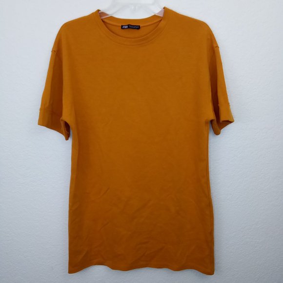 Zara Mustard Yellow Rolled Sleeve T Shirt Dress - Picture 4 of 12